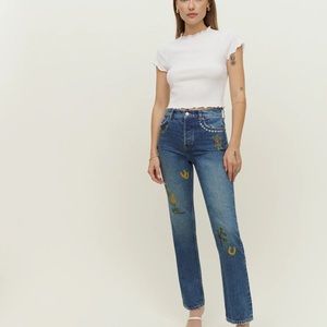 Handicraft Embroidered High Rise Straight Jeans - Size 26